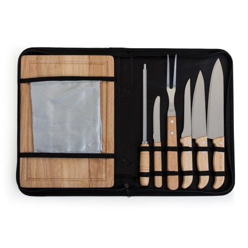 Kit Conjunto Para Churrasco em Bambú Com Avental